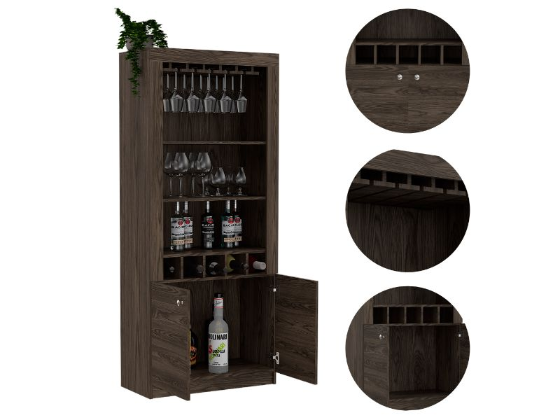 Dakota Bar Double Door Cabinet, Five Wine Cubbies, Three Shelves