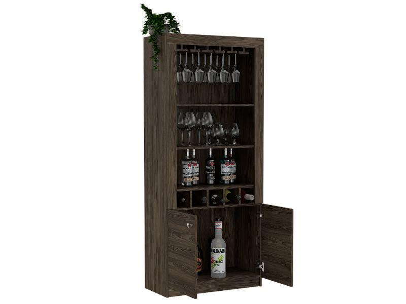 Dakota Bar Double Door Cabinet, Five Wine Cubbies, Three Shelves