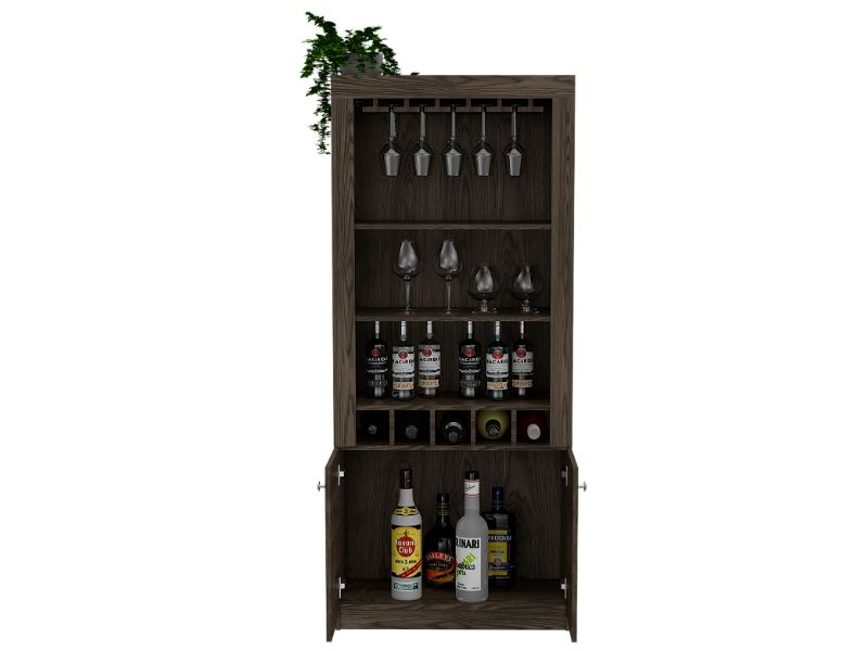 Dakota Bar Double Door Cabinet, Five Wine Cubbies, Three Shelves