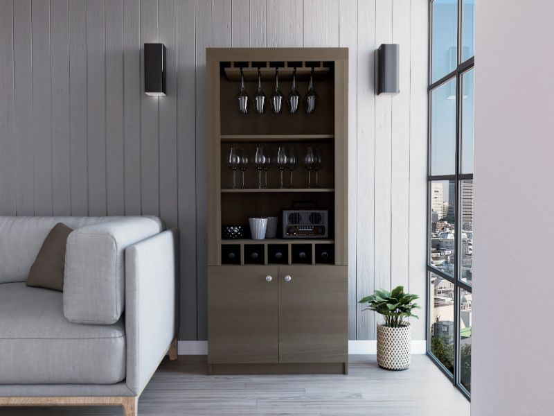 Dakota Bar Double Door Cabinet, Five Wine Cubbies, Three Shelves