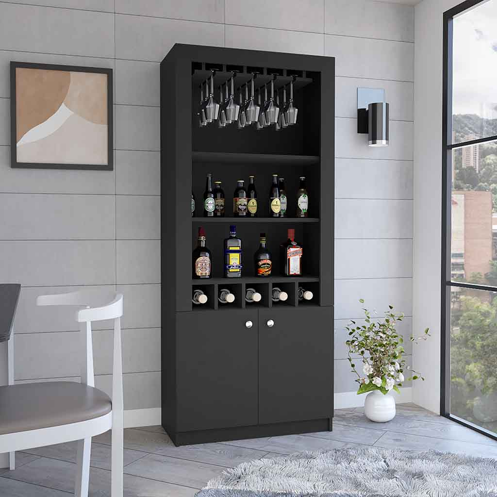 Dakota Bar Double Door Cabinet, Five Wine Cubbies, Three Shelves