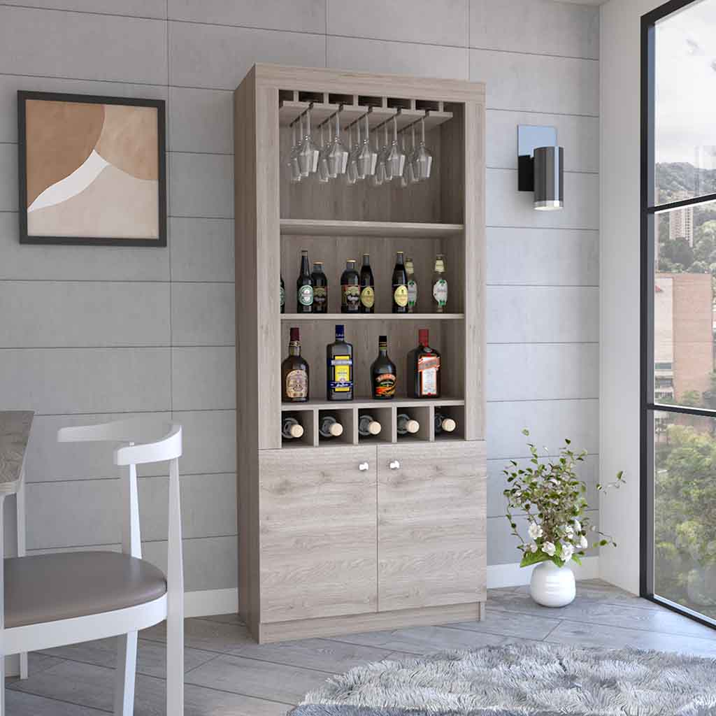 Dakota Bar Double Door Cabinet, Five Wine Cubbies, Three Shelves