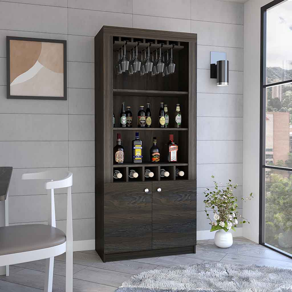 Dakota Bar Double Door Cabinet, Five Wine Cubbies, Three Shelves