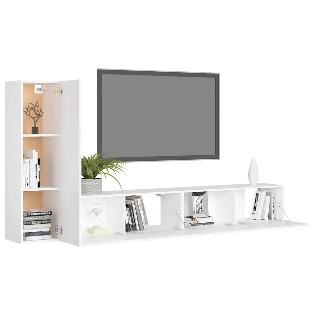 3 Piece TV Cabinet Set - White Engineered Wood