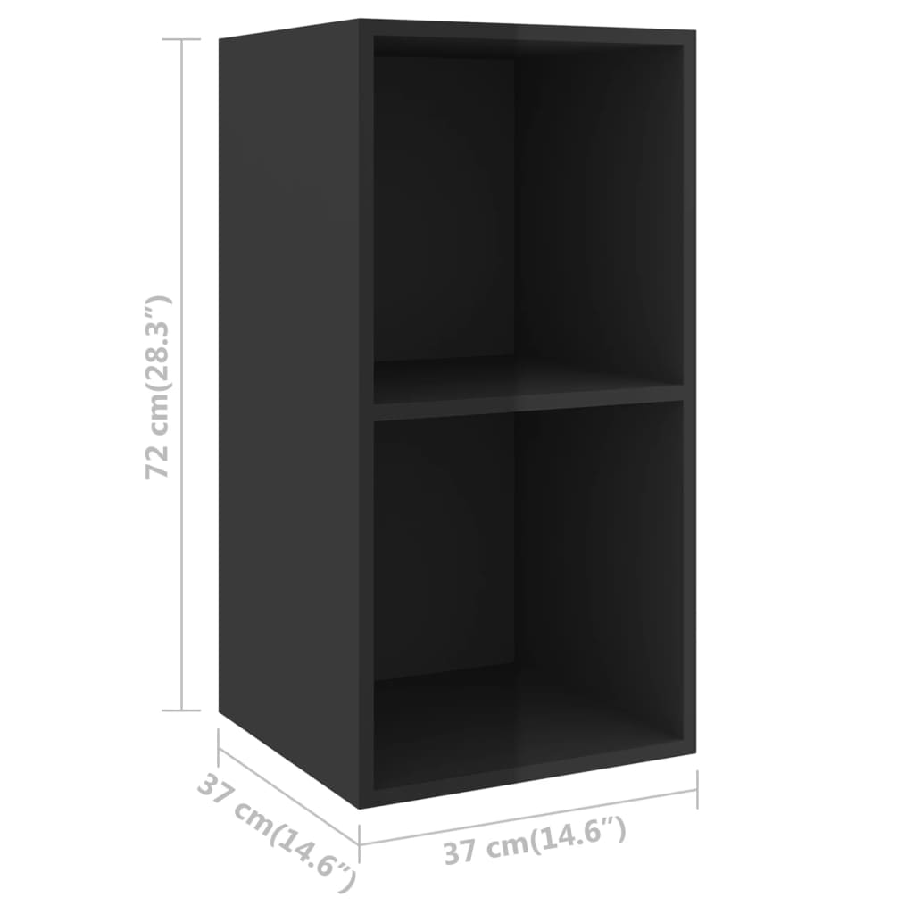 2 Piece Wall-mounted TV Cabinets - High Gloss Black Engineered Wood