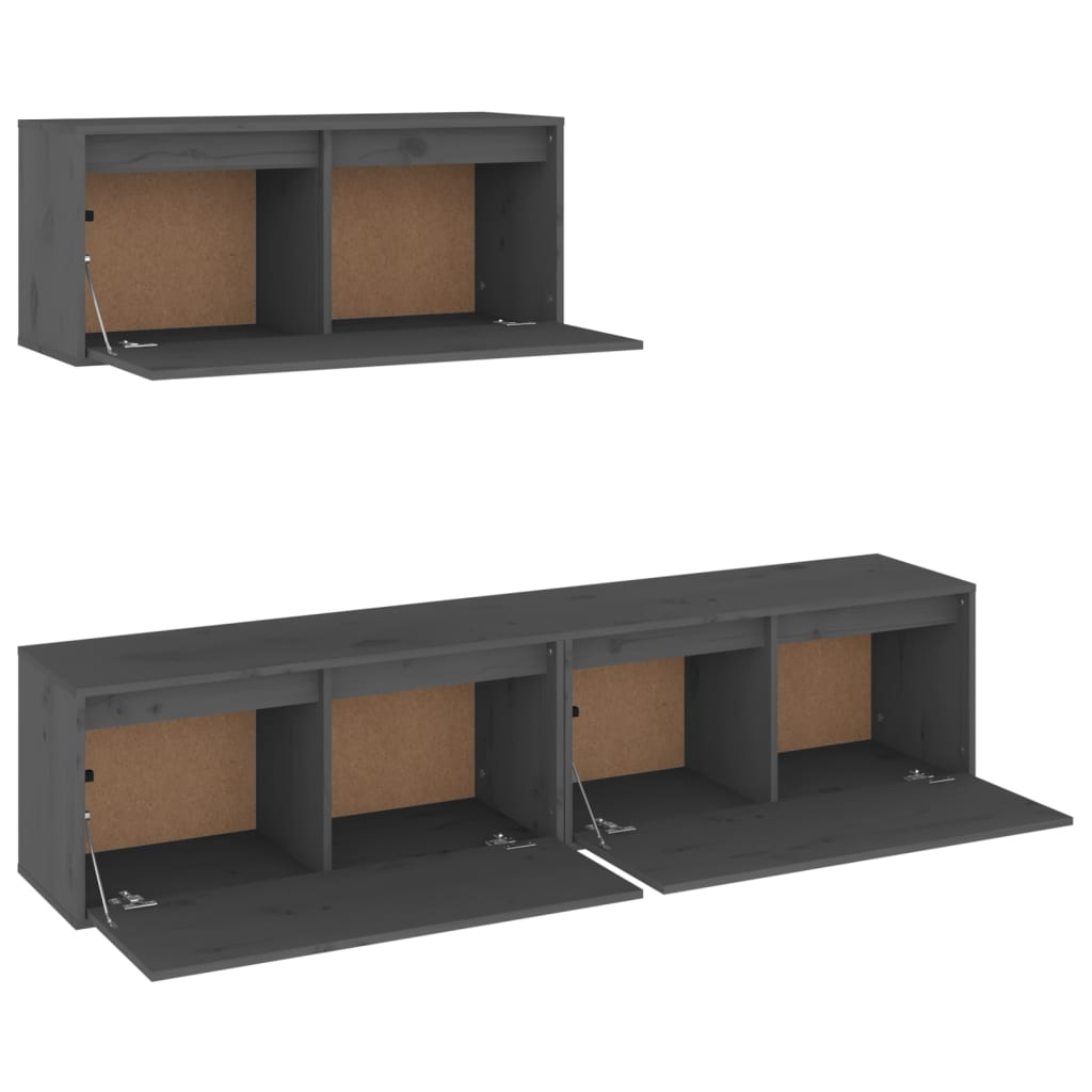 3 Piece TV Cabinets - Gray Solid Pine Wood