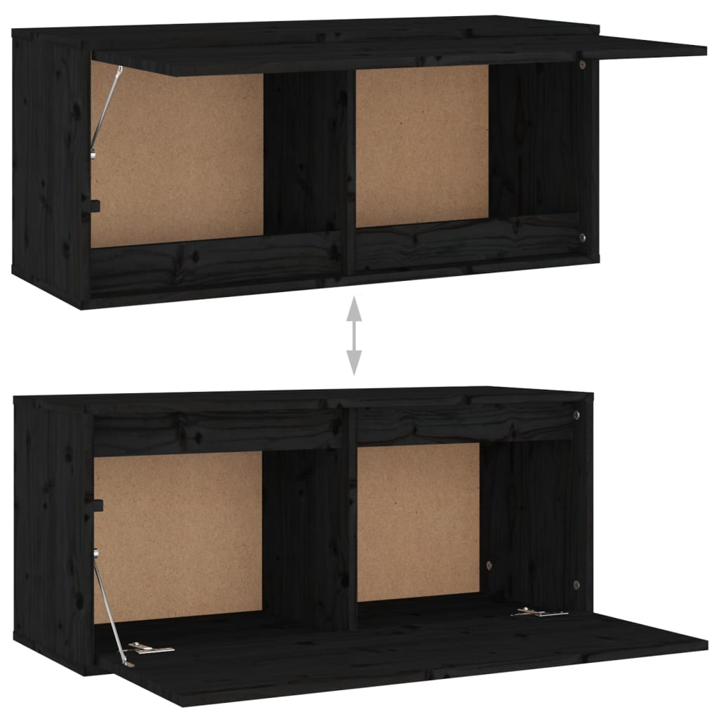 TV Cabinets 3 Piece Set - Black Solid Pine Wood