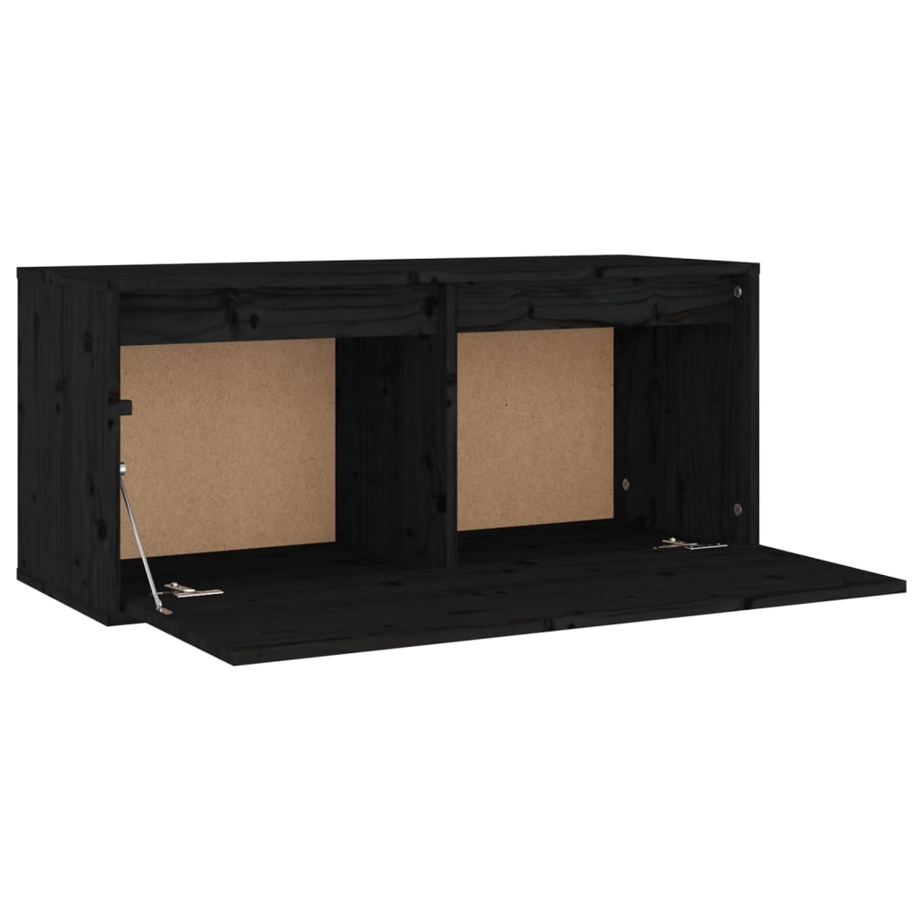 TV Cabinets 3 Piece Set - Black Solid Pine Wood