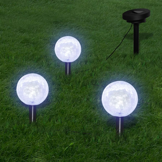 3 LED Solar Bowl Garden Lights with Spike Anchors & Solar Panel