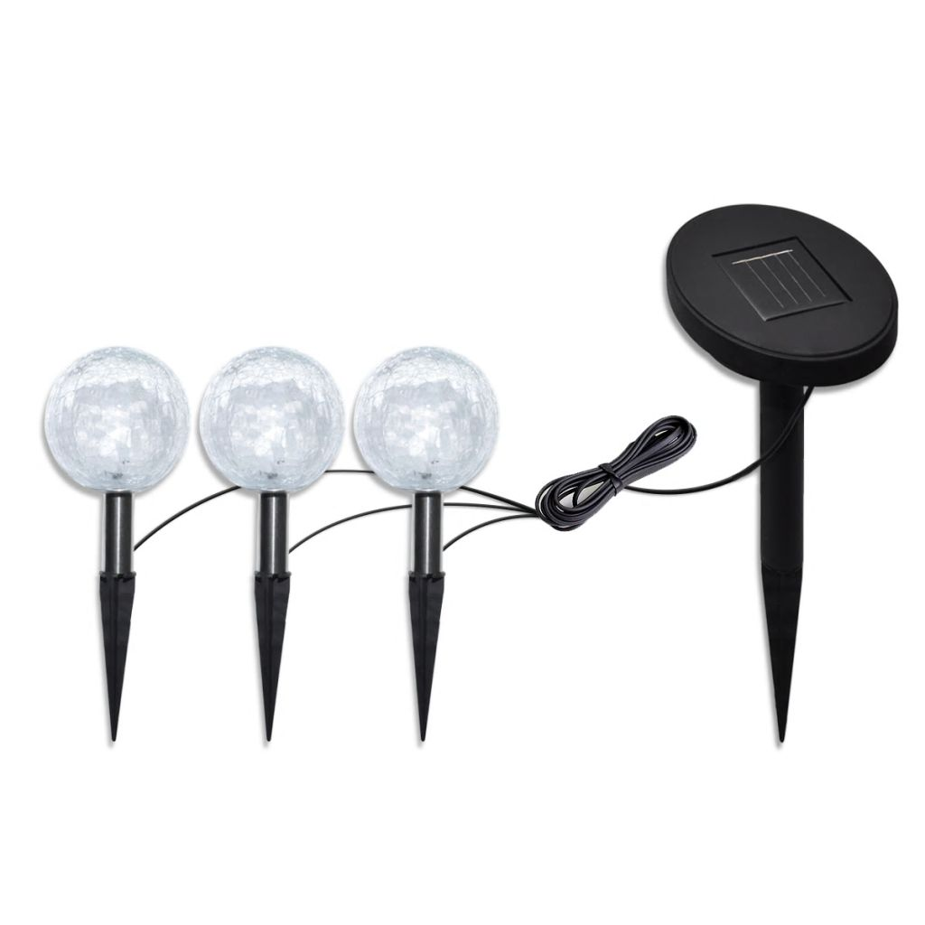 3 LED Solar Bowl Garden Lights with Spike Anchors & Solar Panel