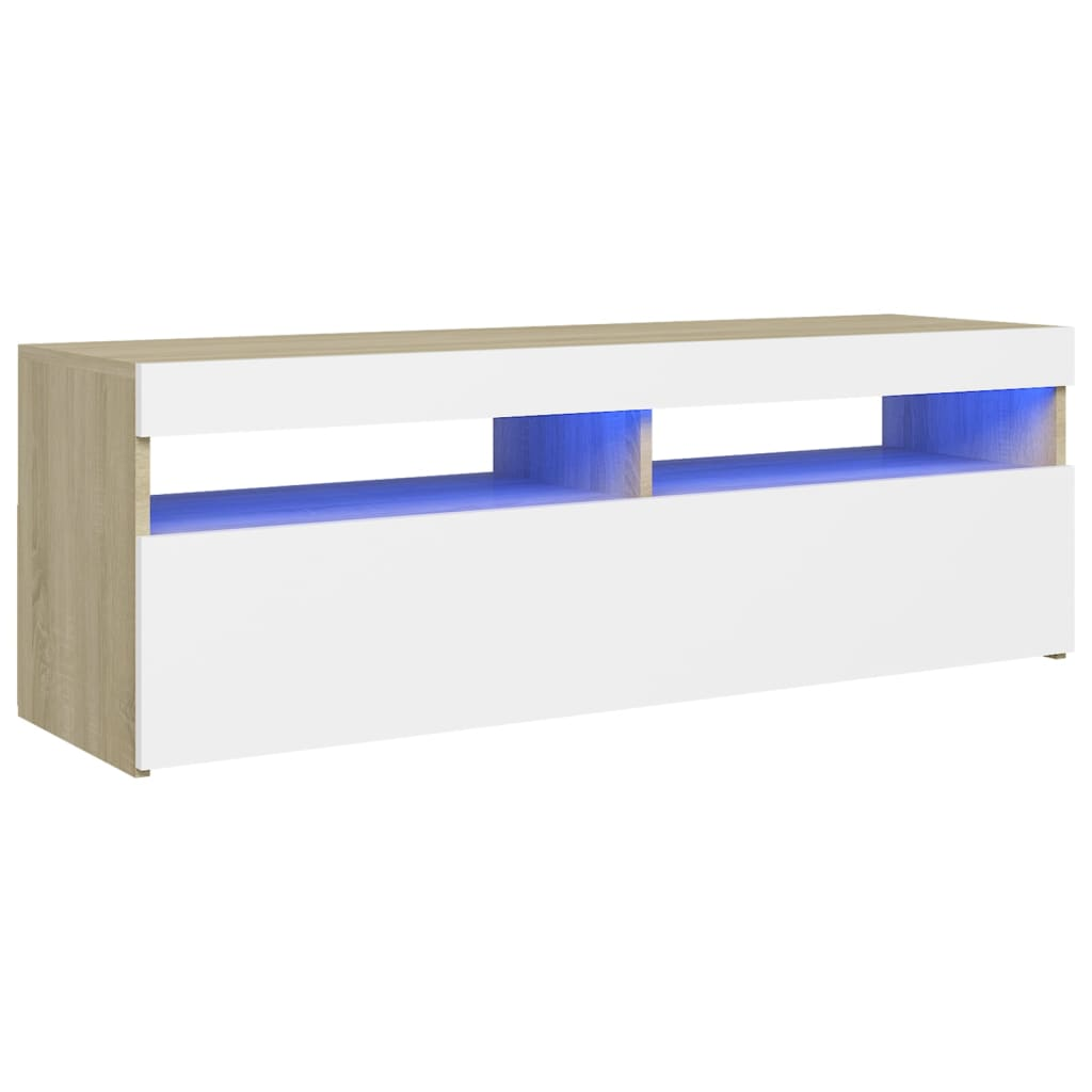 TV Cabinet with LED Lights in White and Sonoma Oak 47.2"x13.8"x15.7"