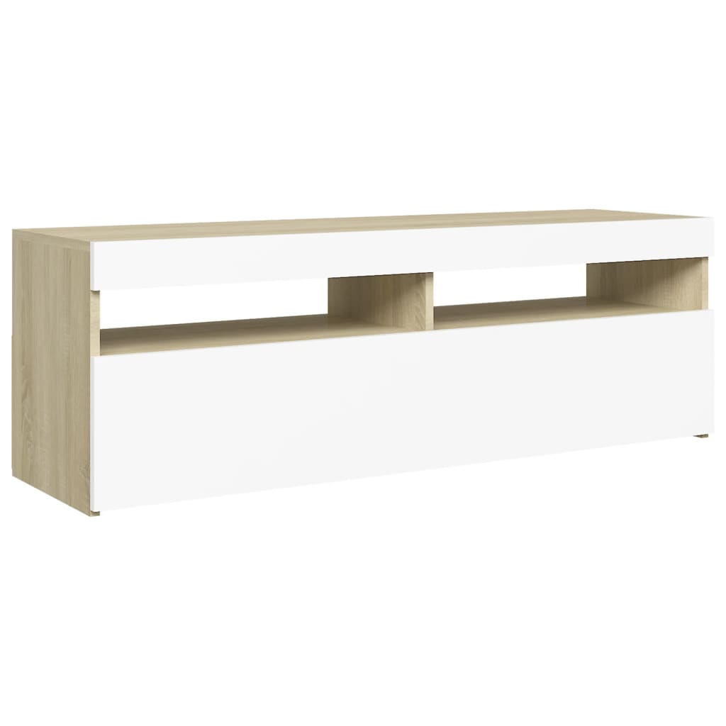 TV Cabinet with LED Lights in White and Sonoma Oak 47.2"x13.8"x15.7"