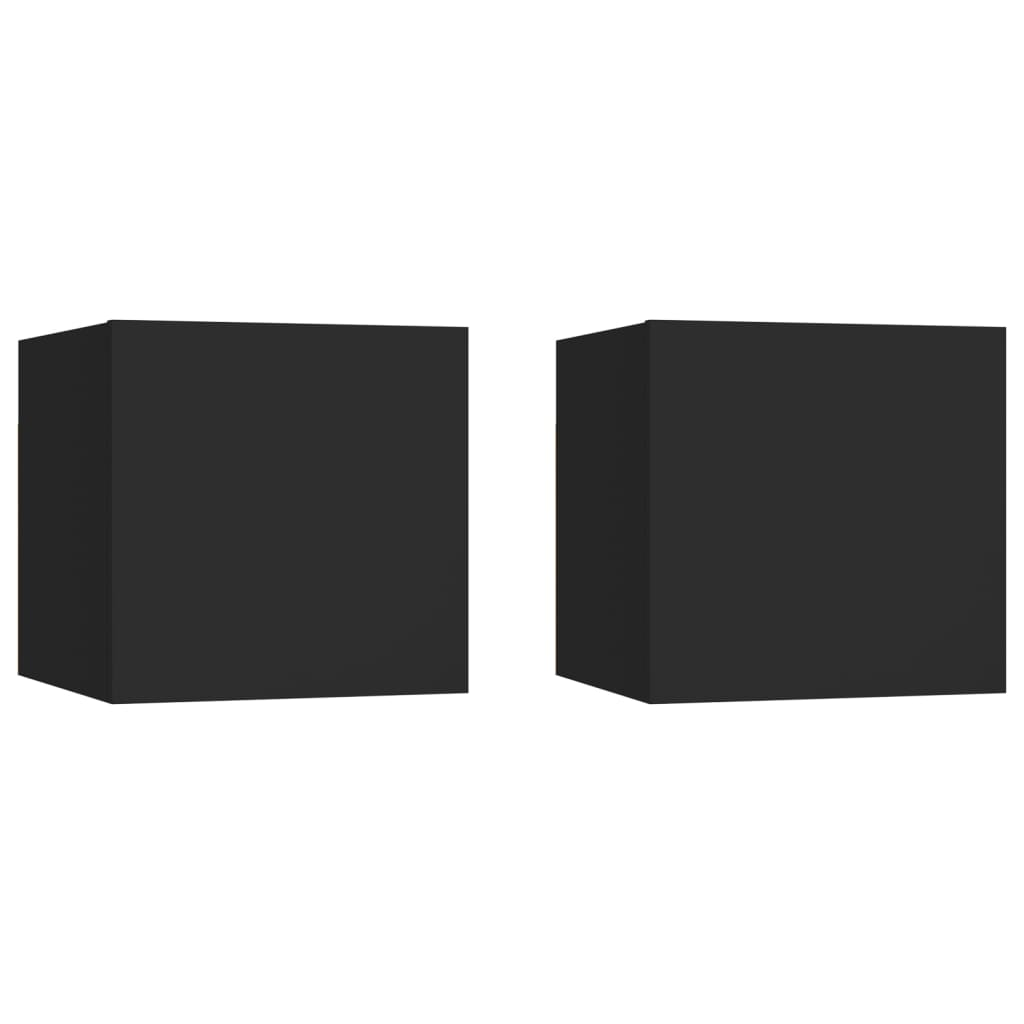 Wall Mounted TV Cabinets in Black 2 Piece Set