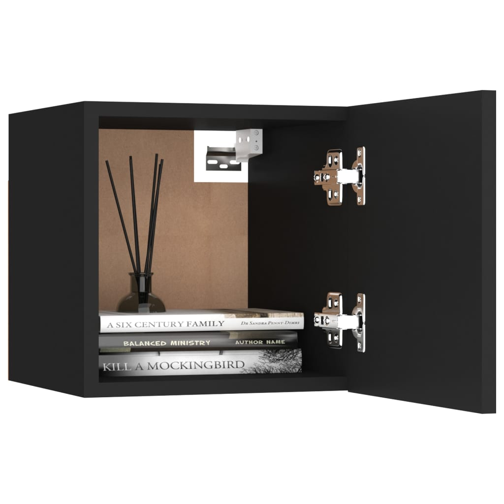 Wall Mounted TV Cabinets in Black 2 Piece Set