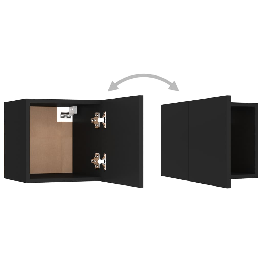 Wall Mounted TV Cabinets in Black 2 Piece Set