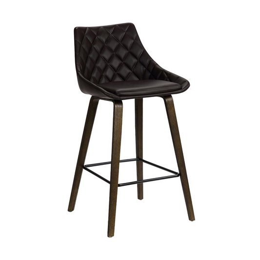 Brown Faux Leather Swivel Barstool in Walnut Glazed Finish