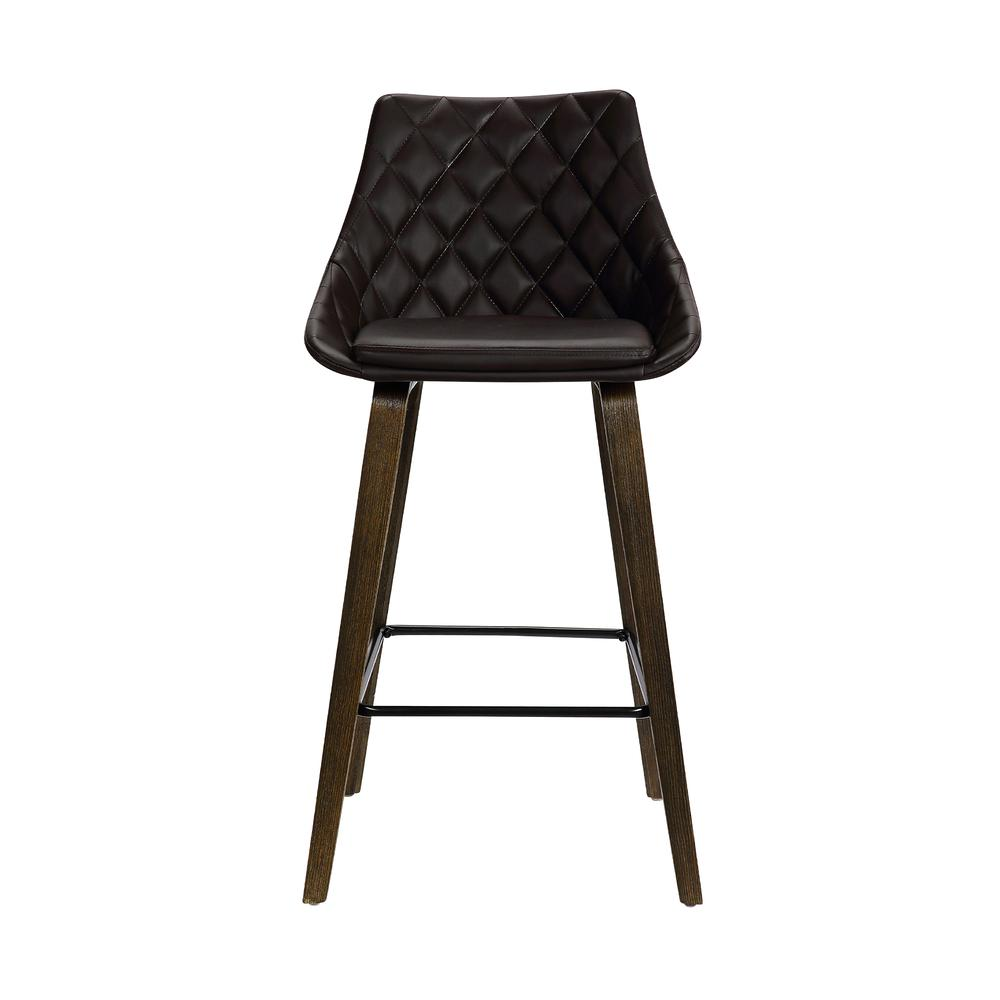 Brown Faux Leather Swivel Barstool in Walnut Glazed Finish