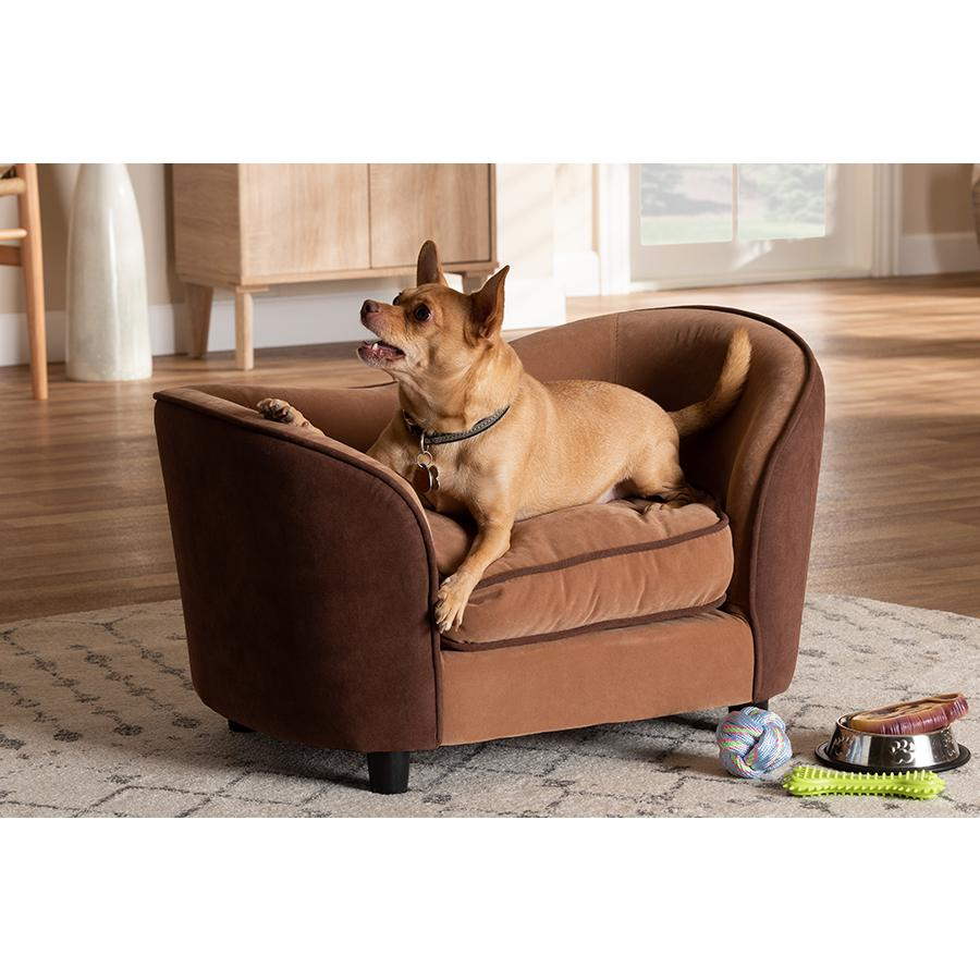 Modern and Contemporary Two-Tone Light and Dark Brown Upholstered Pet Sofa Bed