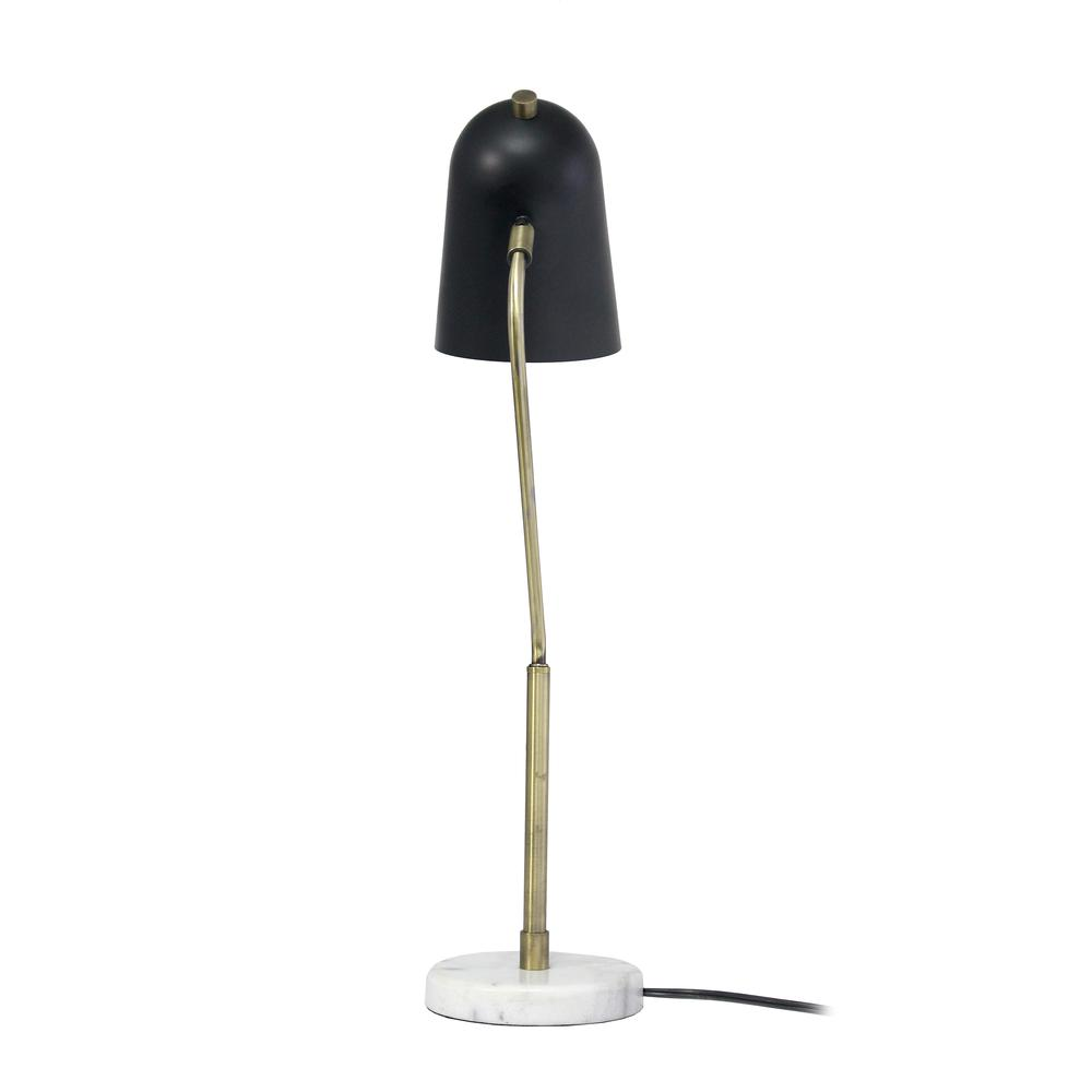 Asymmetrical Marble and Metal Desk Lamp with Black Sloped Shade