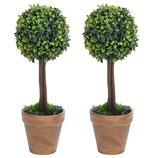 Green Artificial Ball Shaped Boxwood Plants with Pots 2 pcs 22"