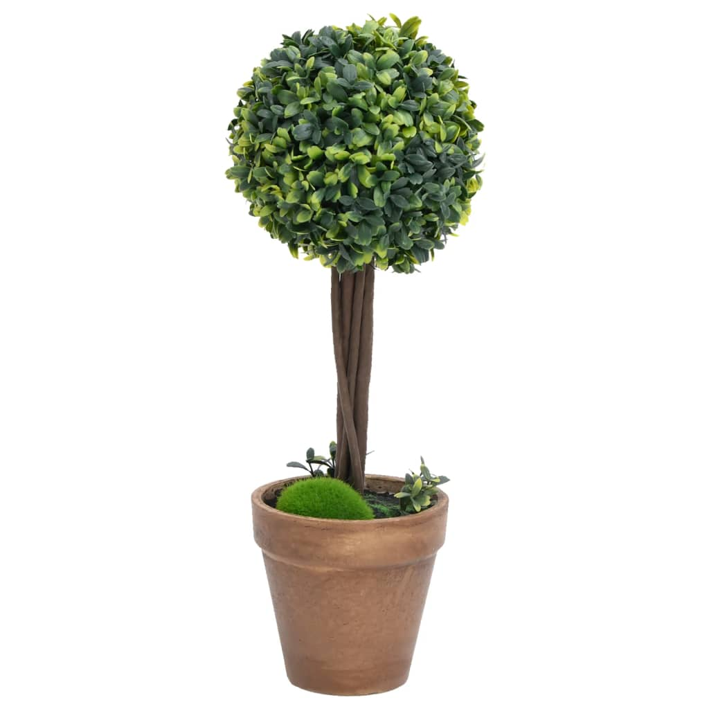 Green Artificial Ball Shaped Boxwood Plants with Pots 2 pcs 22"