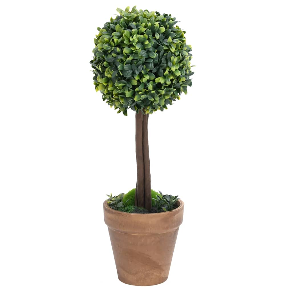 Green Artificial Ball Shaped Boxwood Plants with Pots 2 pcs 22"