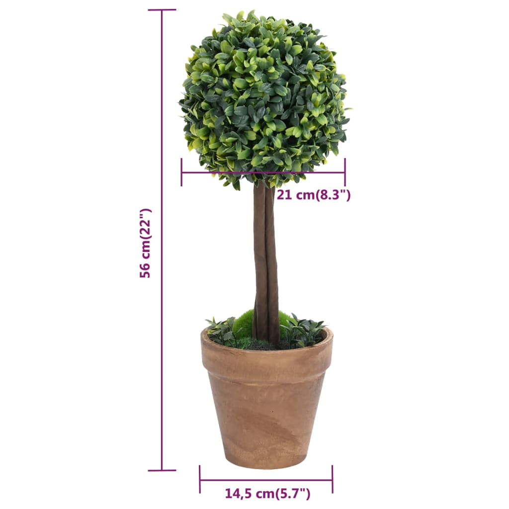 Green Artificial Ball Shaped Boxwood Plants with Pots 2 pcs 22"