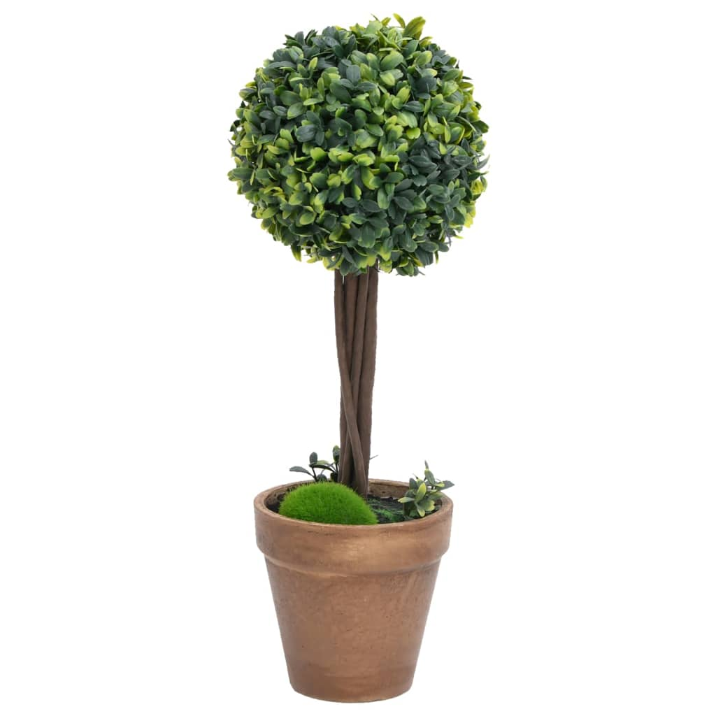 Green Artificial Ball Shaped Boxwood Plants with Pots 2 pcs 16.1"