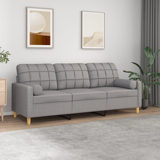 3-Seater Sofa with Pillows and Cushions Light Gray