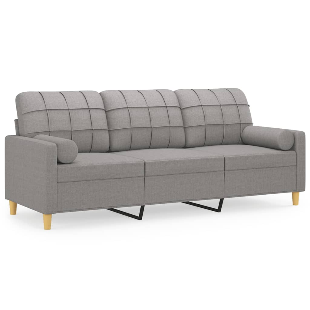 3-Seater Sofa with Pillows and Cushions Light Gray