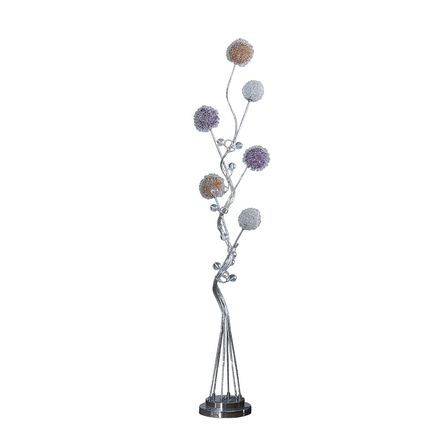 59" Steel Six Light LED Novelty Floor Lamp With Colorful Floral Shades