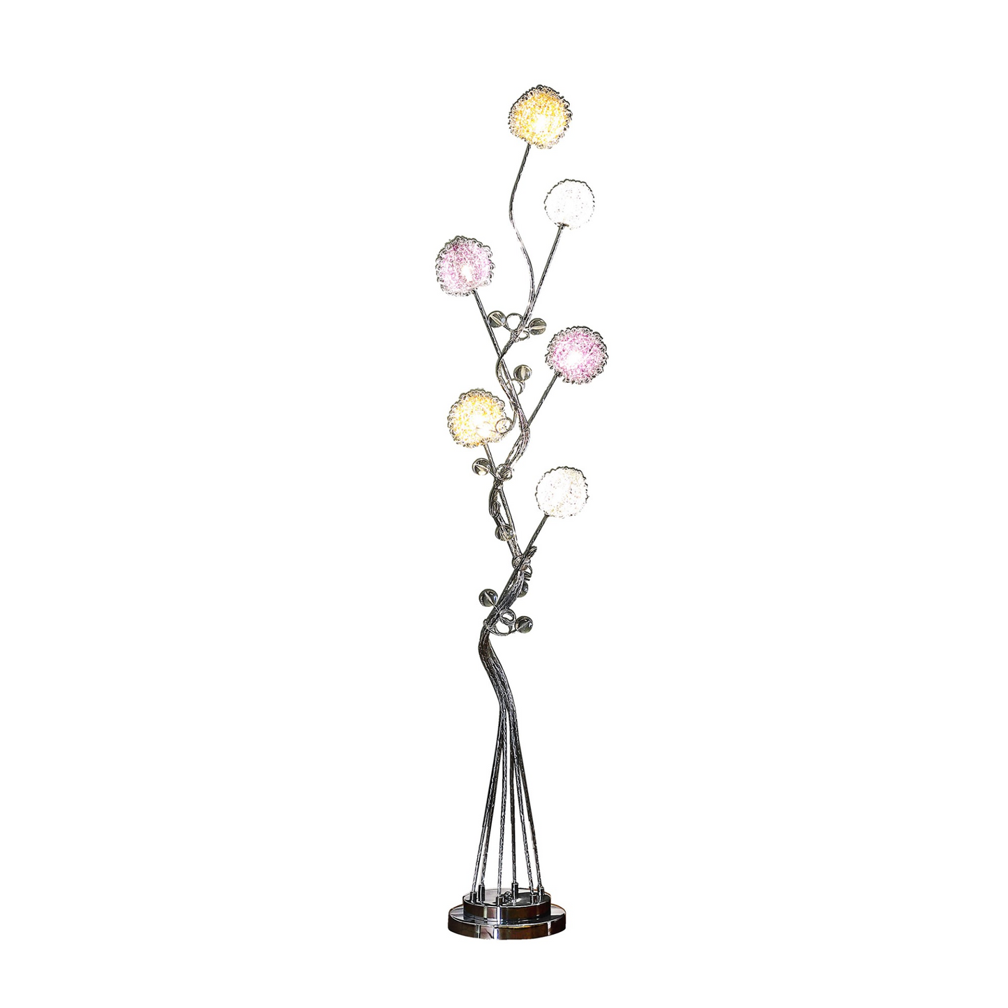 59" Steel Six Light LED Novelty Floor Lamp With Colorful Floral Shades