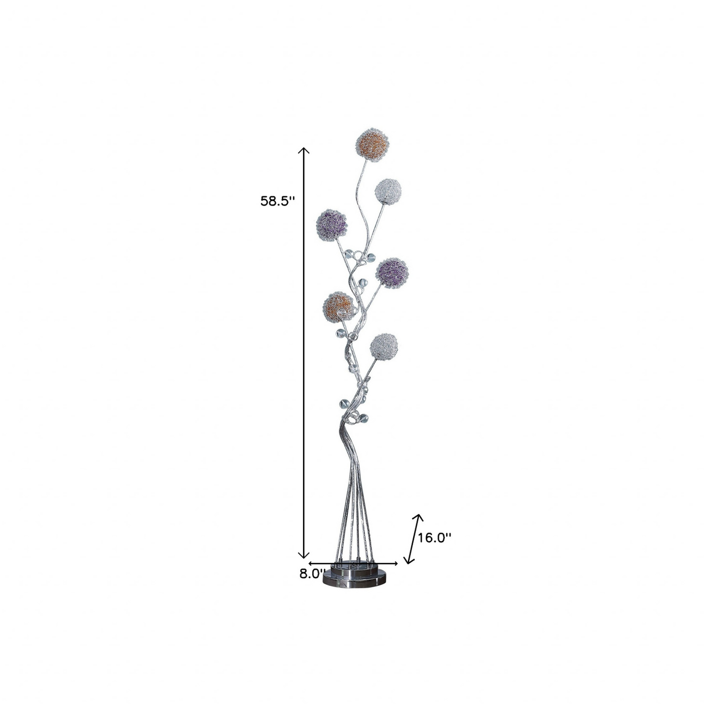 59" Steel Six Light LED Novelty Floor Lamp With Colorful Floral Shades