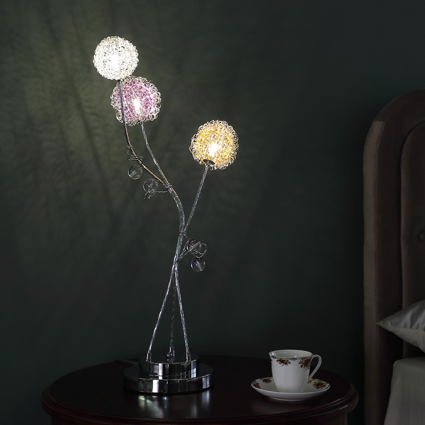 28” Modern Three Light Floral Metal Table Lamp