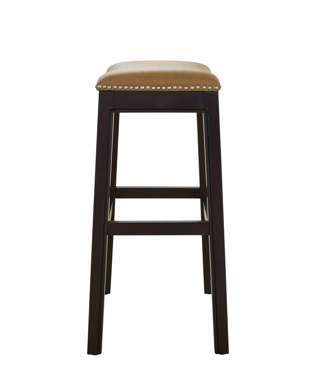 25" Espresso And Carmel Saddle Style Counter Height Bar Stool