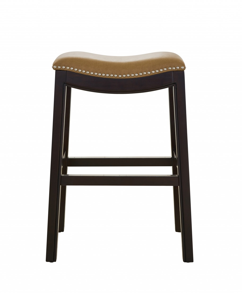 25" Espresso And Carmel Saddle Style Counter Height Bar Stool