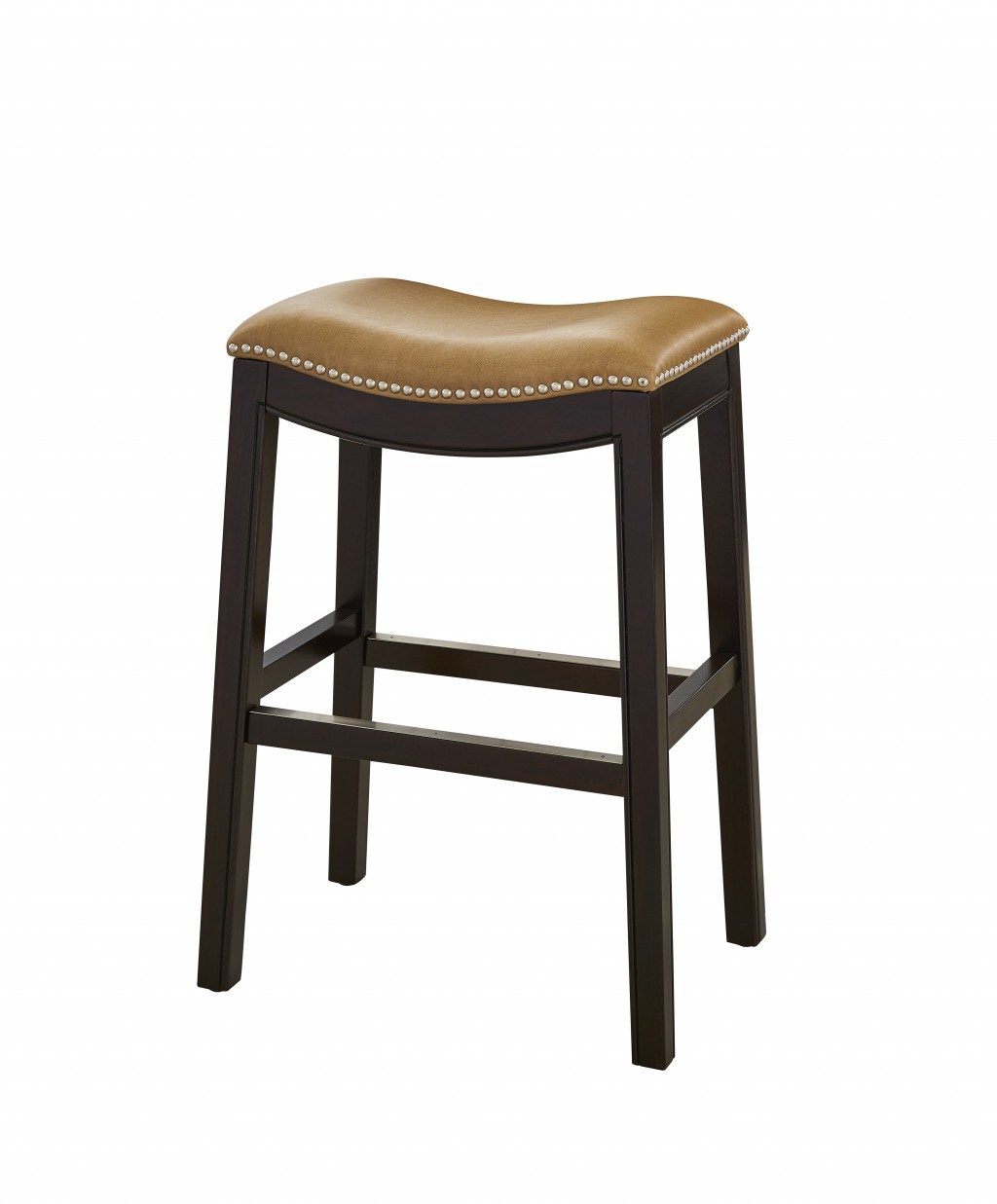 25" Espresso And Carmel Saddle Style Counter Height Bar Stool