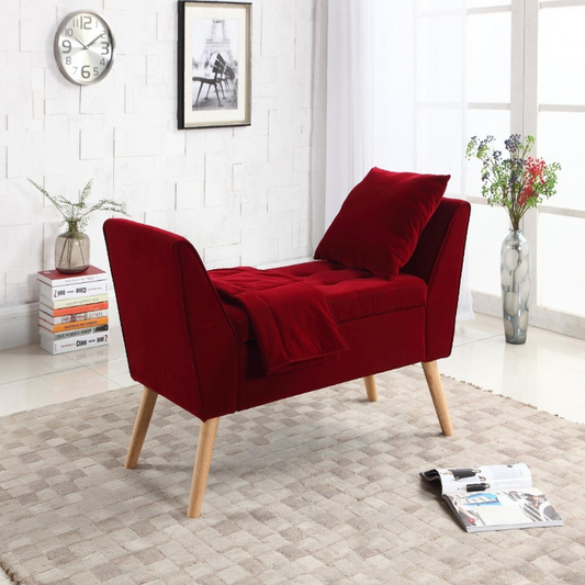 Deep Red Modern Flair Storage Bench with Pillow and Blanket