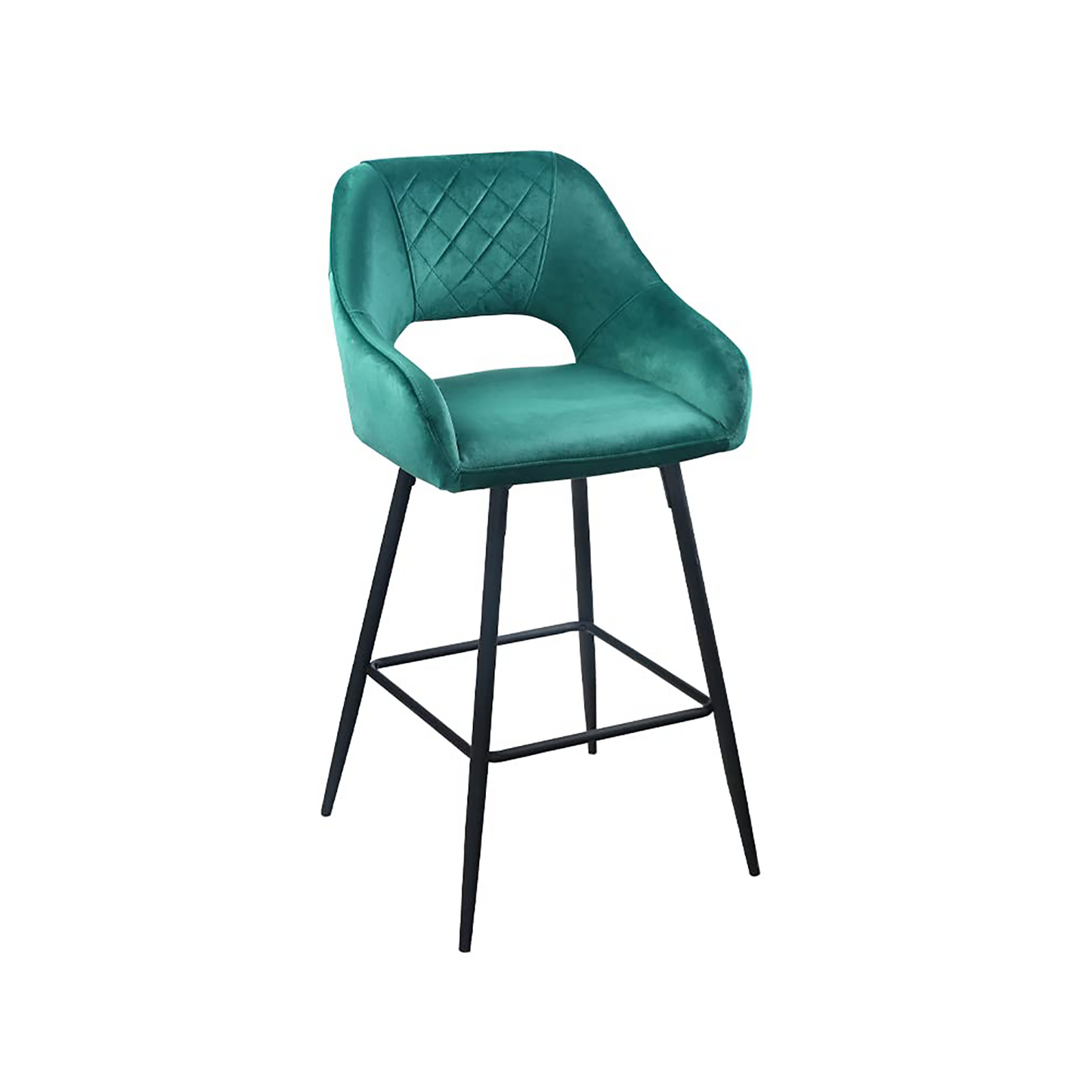 Set Of 2 Green Velvet And Black Open Back Bar Height Chairs