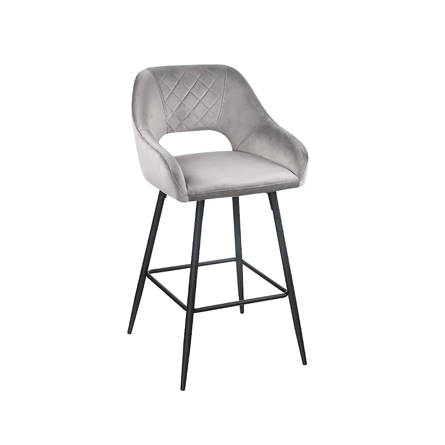 Set Of 2 Low Gray Velvet And Black Open Back Bar Chairs