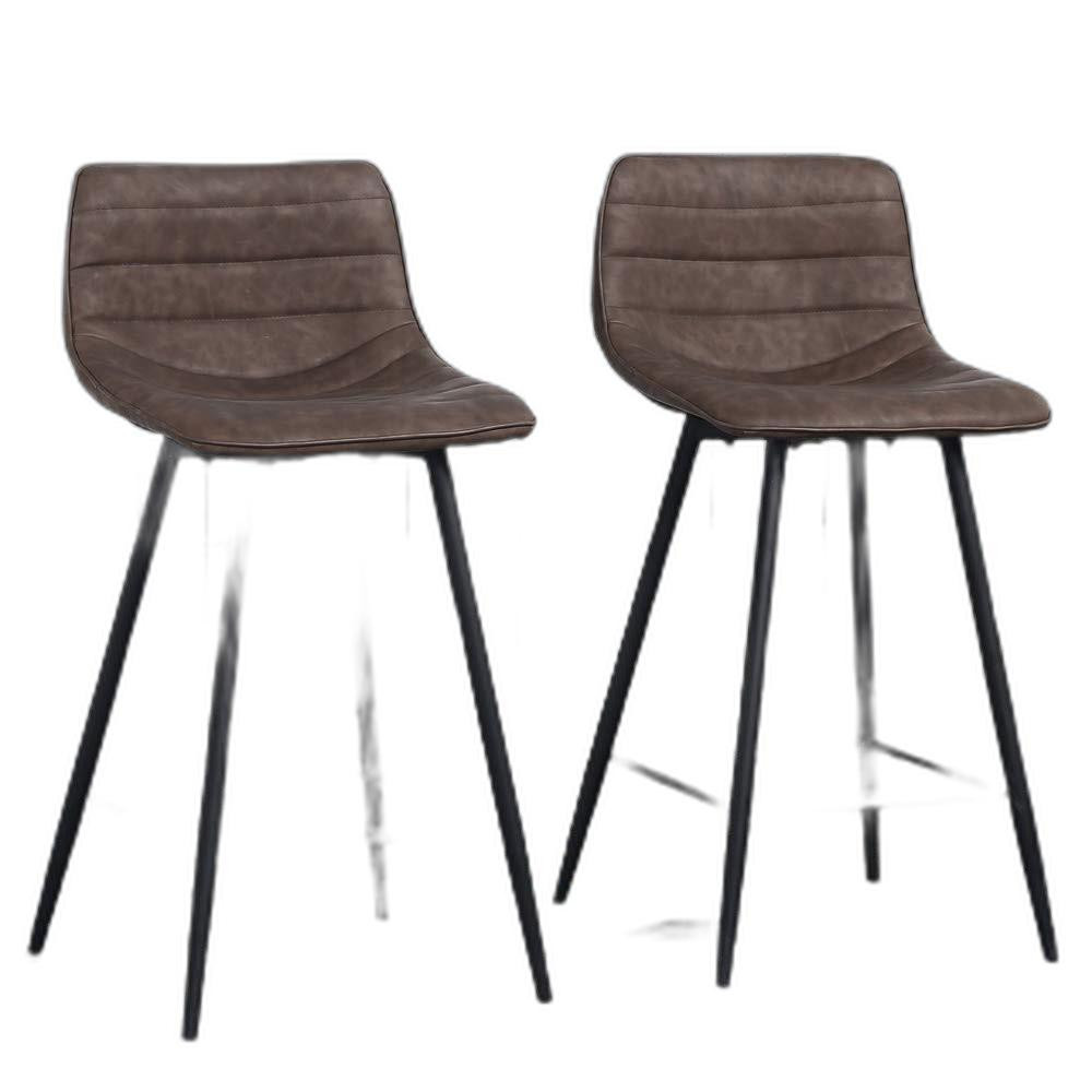 Set Of 2 Brown Faux Leather And Black Low Bar Chairs