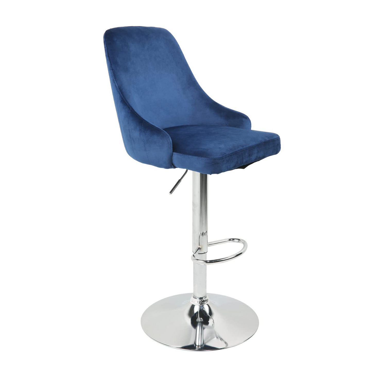 Set Of 2 Blue Silver Pedestal Swivel Bar Chairs