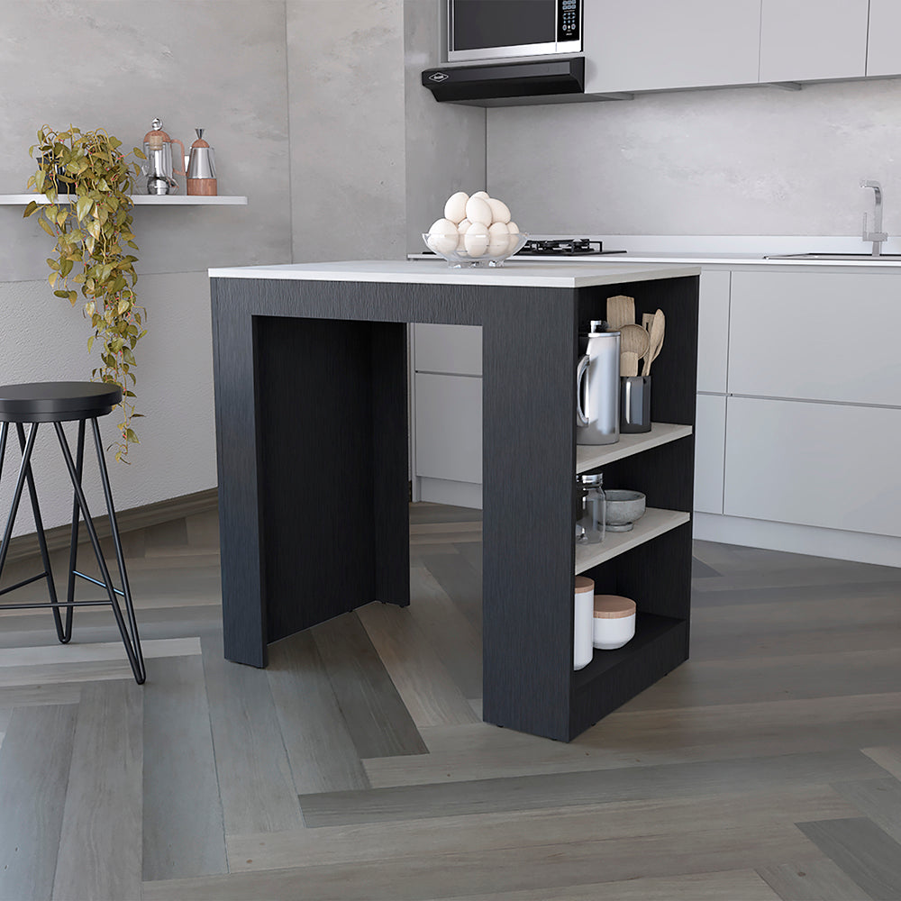 Black Wengue and Ibiza Marble Finish Kitchen Island