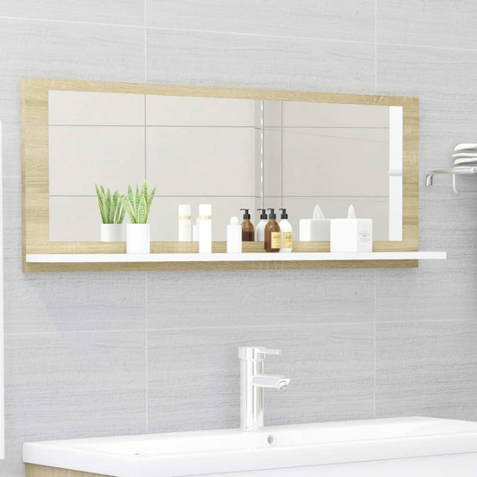 Bathroom Mirror White and Sonoma Oak Chipboard