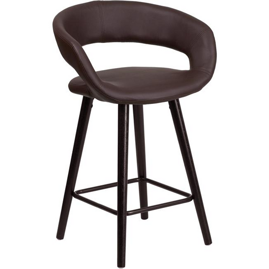 High Contemporary Cappuccino Wood Counter Height Stool in Brown Vinyl