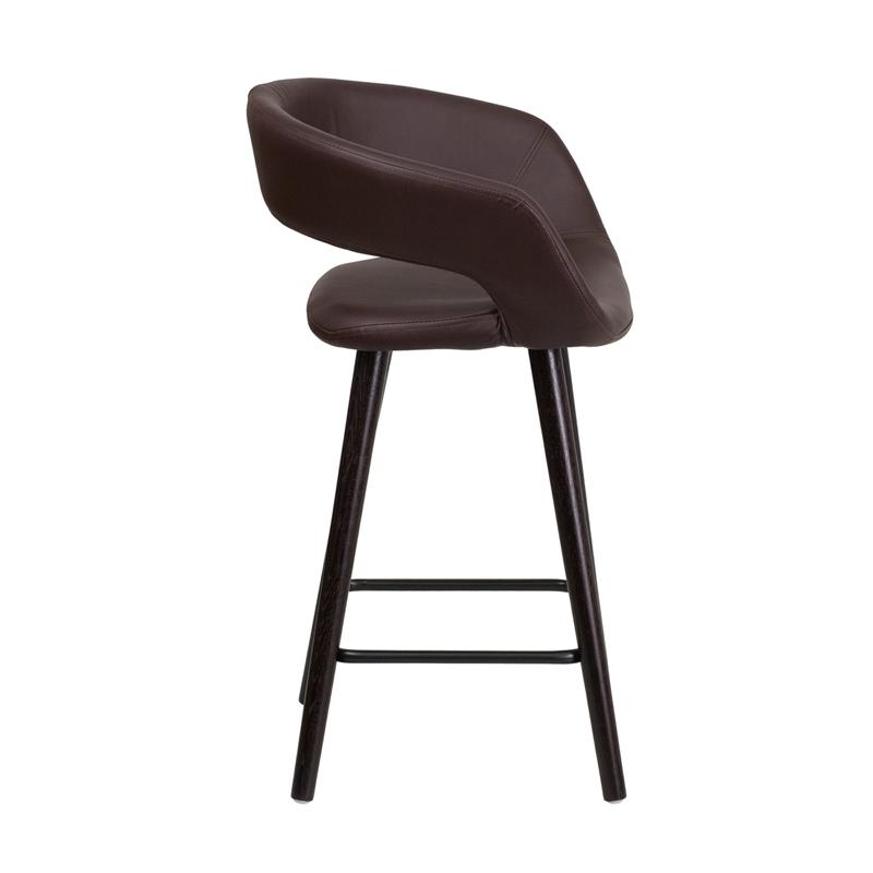 High Contemporary Cappuccino Wood Counter Height Stool in Brown Vinyl