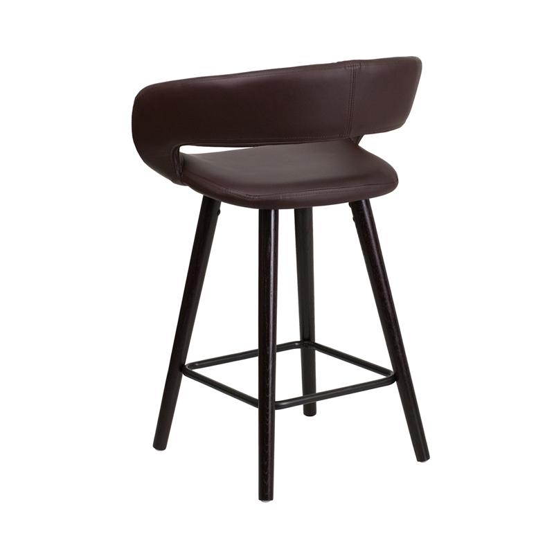 High Contemporary Cappuccino Wood Counter Height Stool in Brown Vinyl