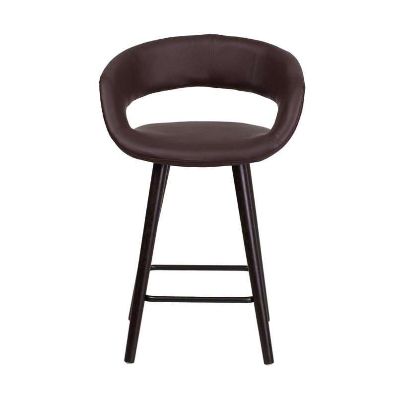 High Contemporary Cappuccino Wood Counter Height Stool in Brown Vinyl