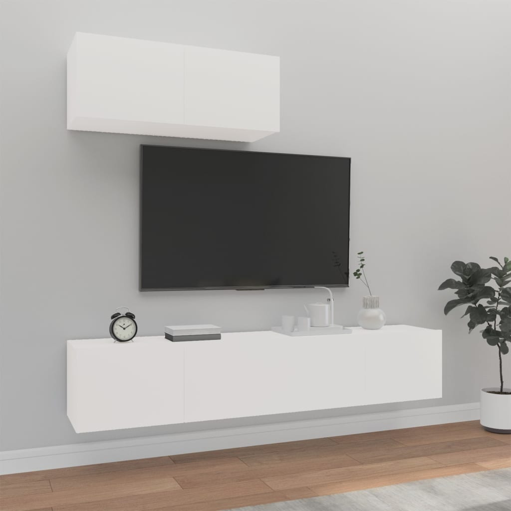 3 Piece TV Cabinet Set - White Engineered Wood