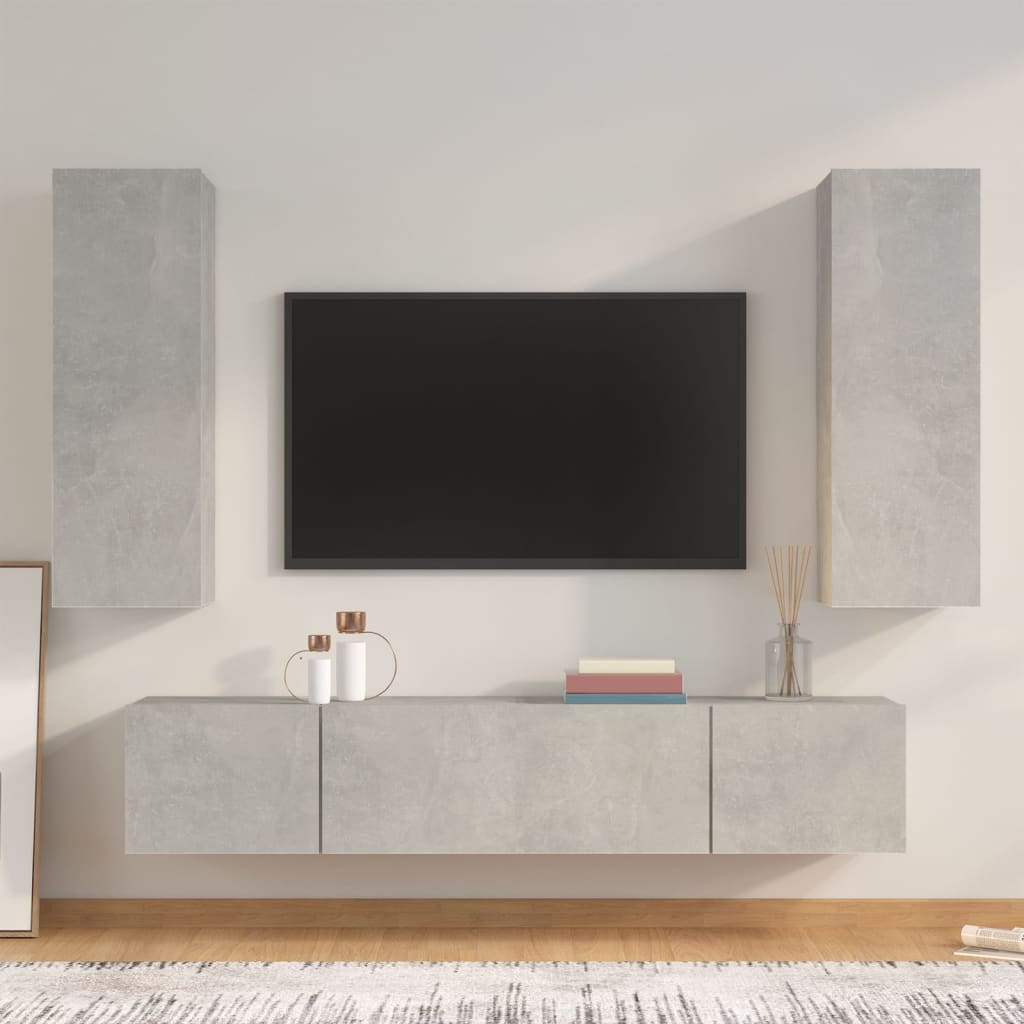 4 Piece TV Cabinet Set - Concrete Gray Engineered Wood